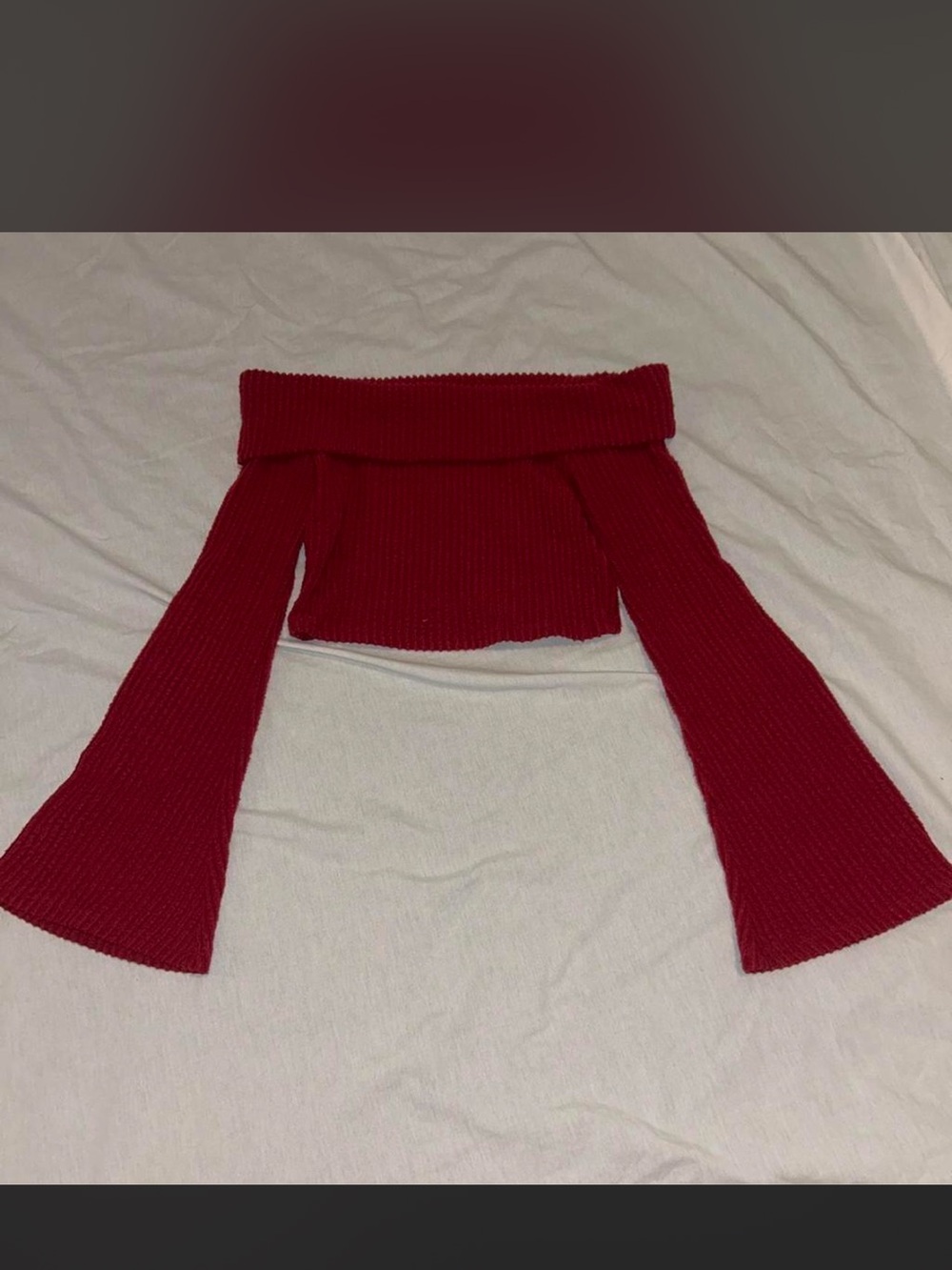 SHEIN Red Off-the-Shoulder Bell Sleeve Sweater